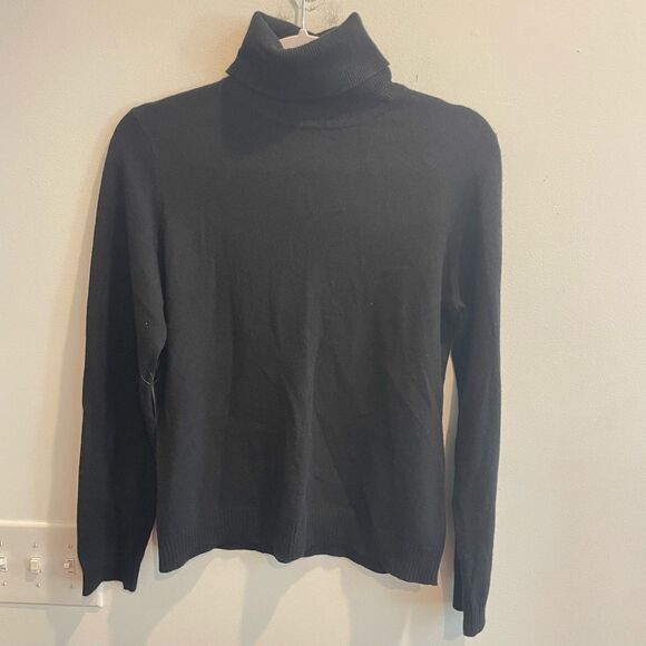 Garnet Hill M Women 100% Cashmere Turtleneck Sweater Black Classic Old Money Lux - Picture 14 of 14